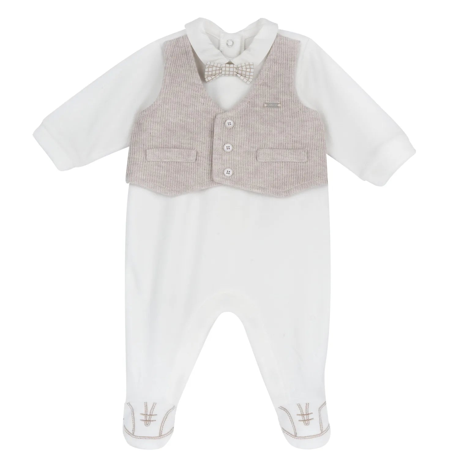 Boys White Embellished Leg Opening Babysuit