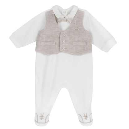 Boys White Embellished Leg Opening Babysuit