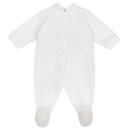 Boys White Embellished Leg Opening Babysuit
