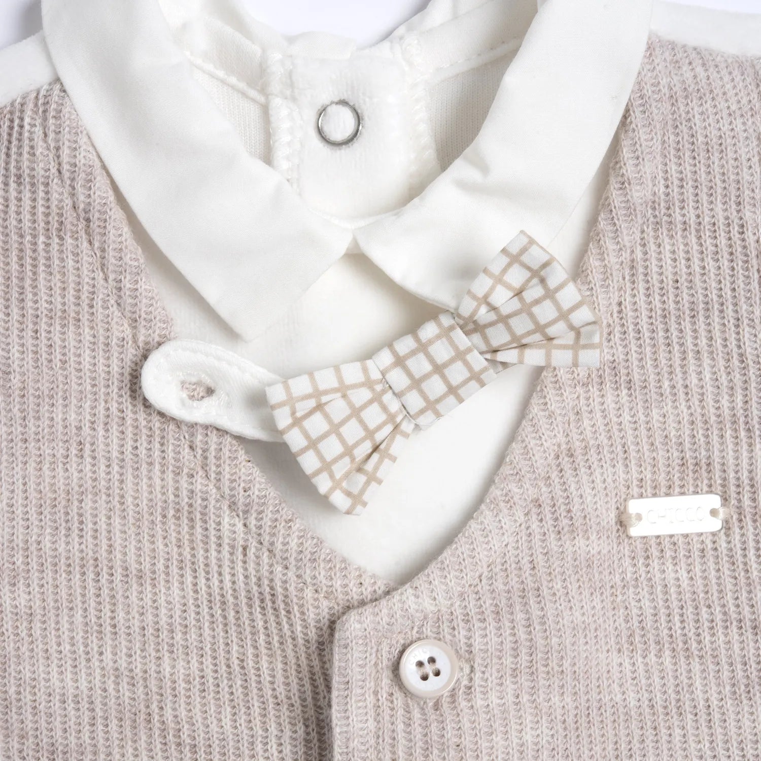 Boys White Embellished Leg Opening Babysuit