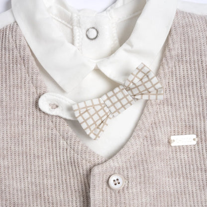 Boys White Embellished Leg Opening Babysuit
