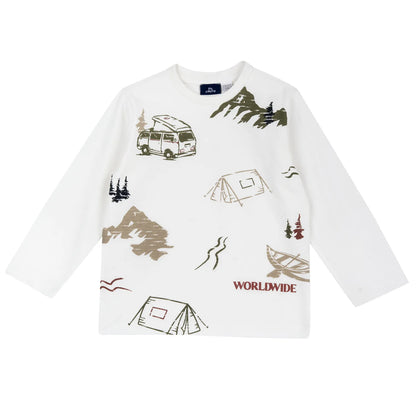 Boys White Printed Long Sleeve T-shirt