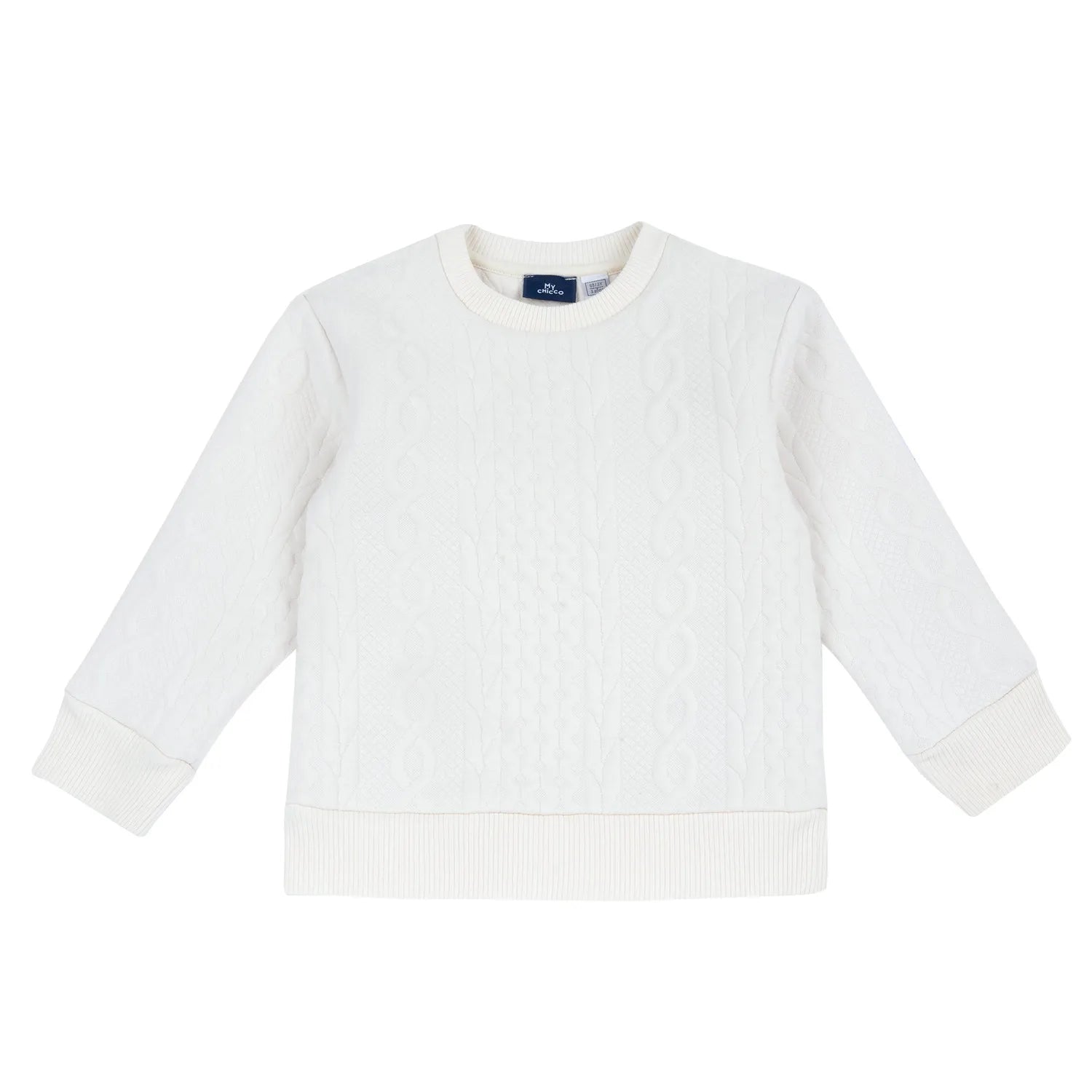 Boys White Self Design Knitted Pullover