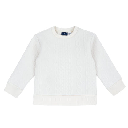 Boys White Self Design Knitted Pullover