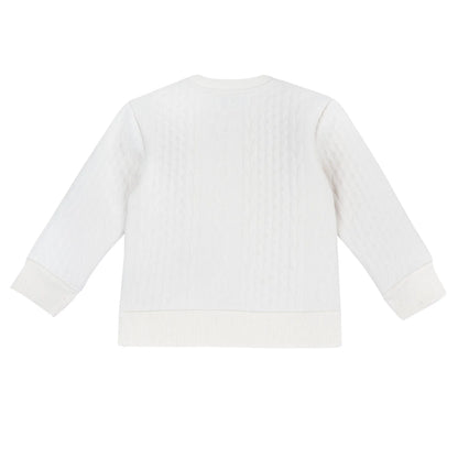 Boys White Self Design Knitted Pullover