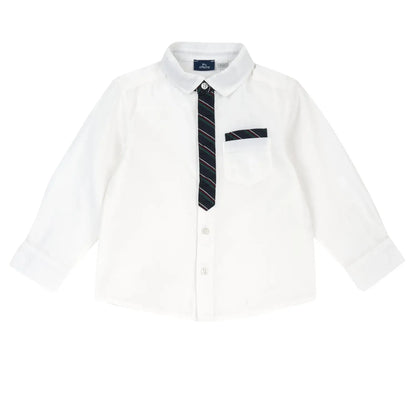 Boys White Self Design Long Sleeve Shirt