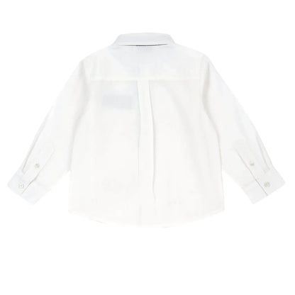 Boys White Self Design Long Sleeve Shirt