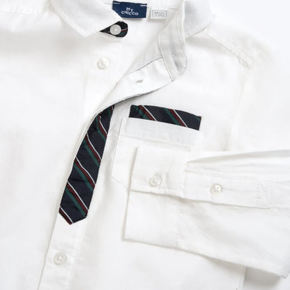 Boys White Self Design Long Sleeve Shirt