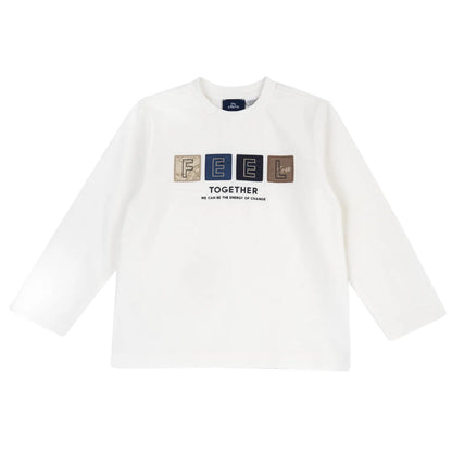 Boys White Typography Long Sleeve T-shirt
