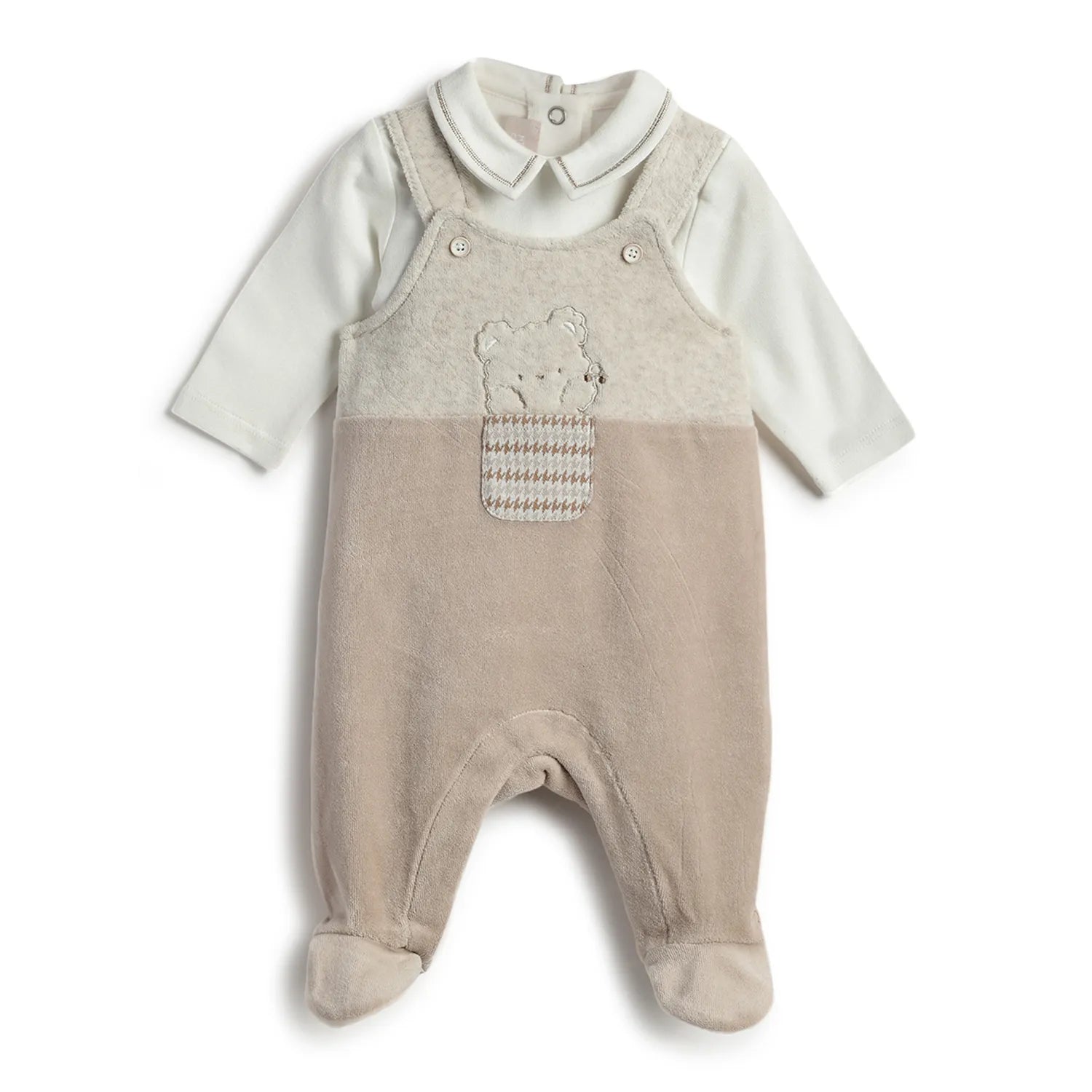 2 Pc Long Sleeve Bodysuit &amp; Sleeveless Beige Babysuit