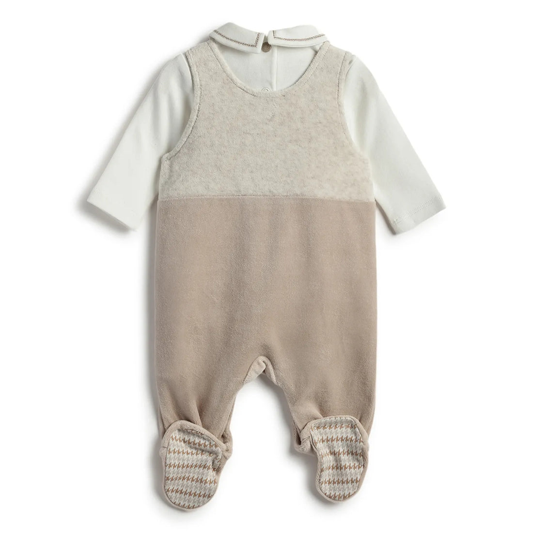 2 Pc Long Sleeve Bodysuit &amp; Sleeveless Beige Babysuit