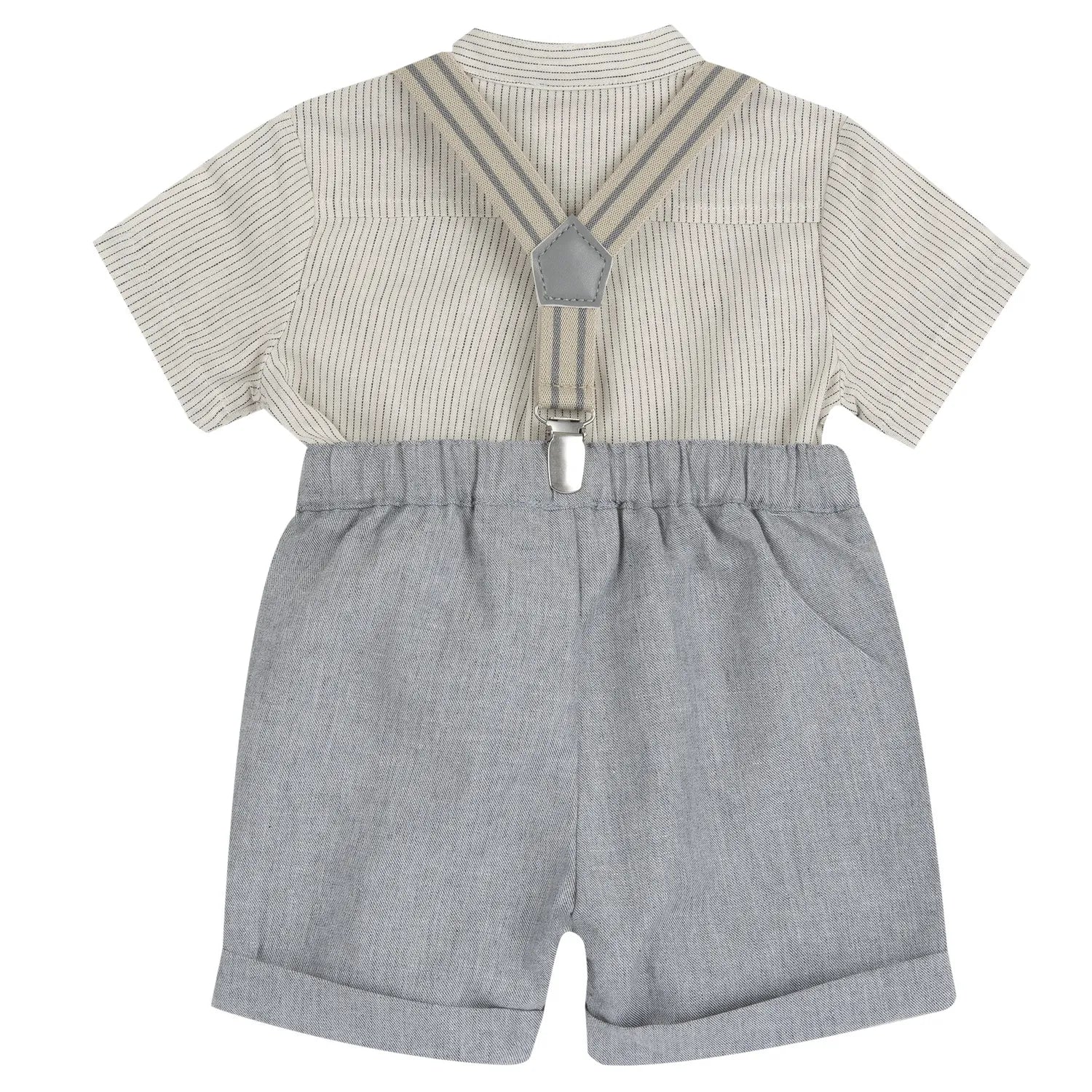 Boys Beige and Grey Striped Shirt with Shorts