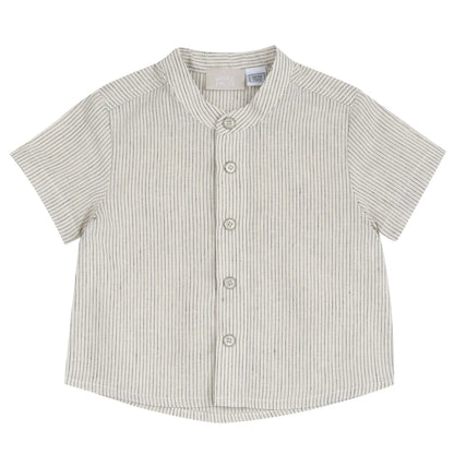 Boys Beige and Grey Striped Shirt with Shorts