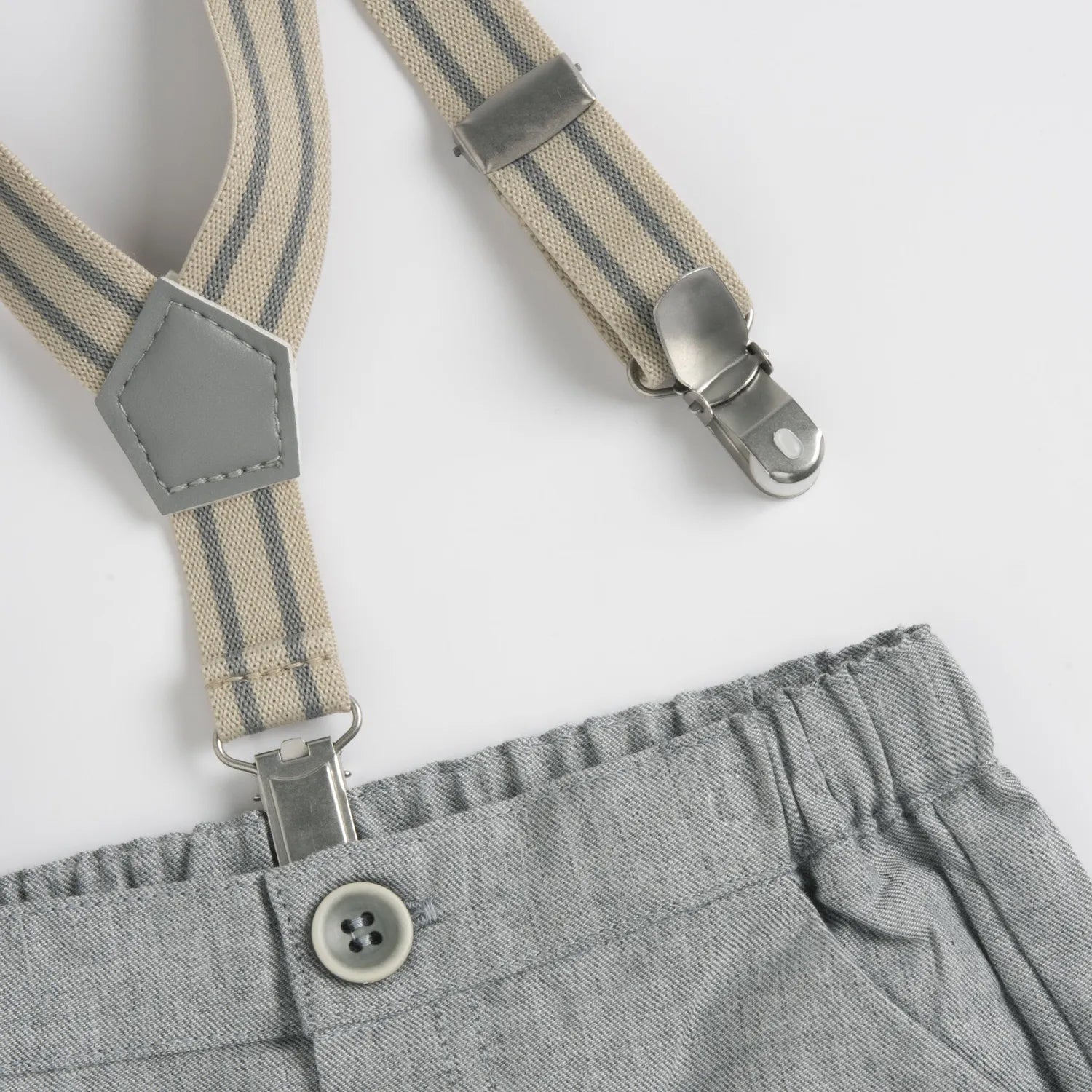 Boys Beige and Grey Striped Shirt with Shorts