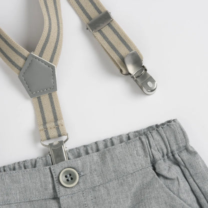 Boys Beige and Grey Striped Shirt with Shorts
