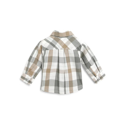 Boys Beige Checked Cotton Shirt