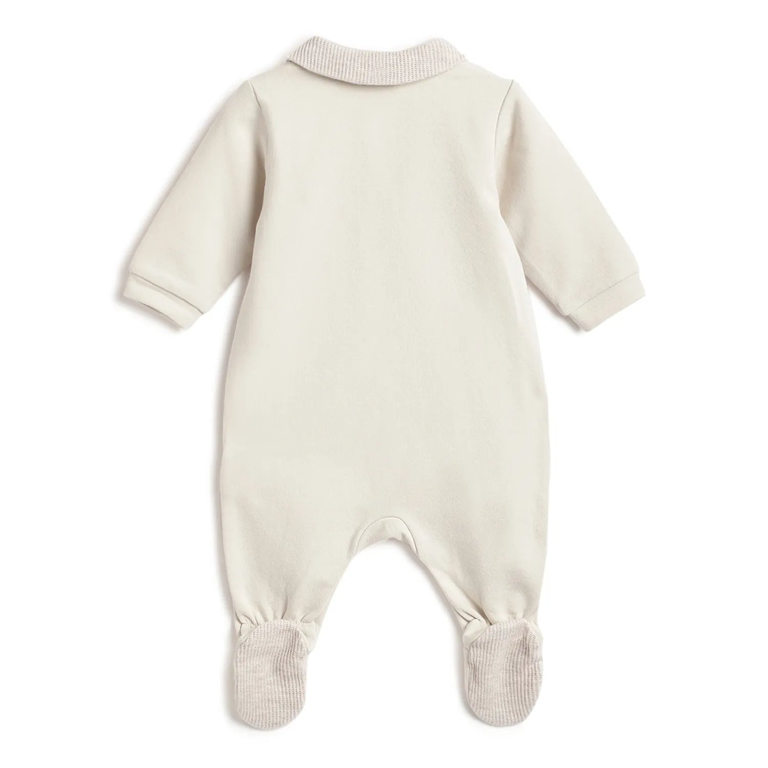 Boys Beige Embroidered Front Opening Babysuit