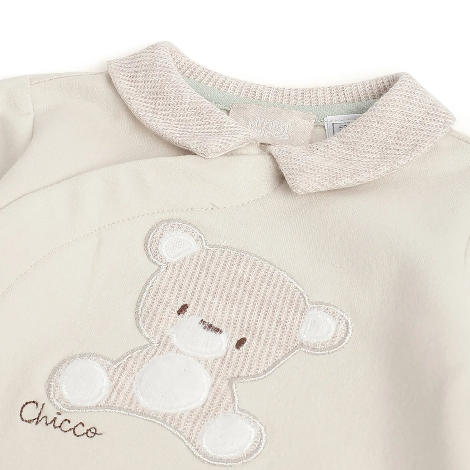 Boys Beige Embroidered Front Opening Babysuit