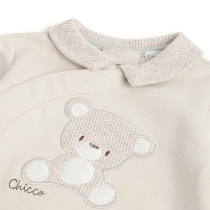 Boys Beige Embroidered Front Opening Babysuit