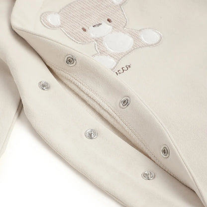 Boys Beige Embroidered Front Opening Babysuit