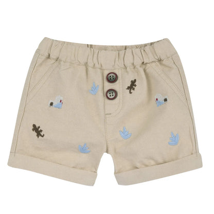 Boys Beige Embroidered Shorts
