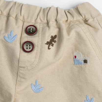 Boys Beige Embroidered Shorts