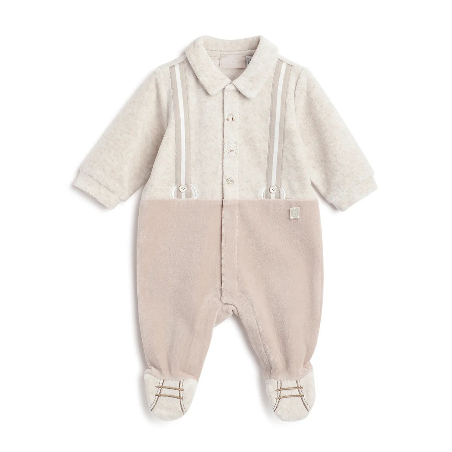 Boys Beige Front Opening Babysuit