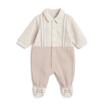 Boys Beige Front Opening Babysuit
