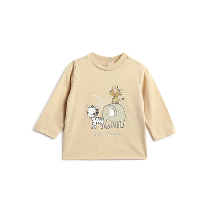 Boys Beige Graphic Printed T-shirt