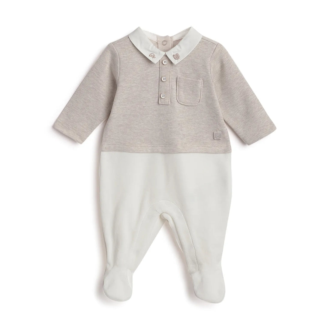 Boys Beige Leg Opening Babysuit