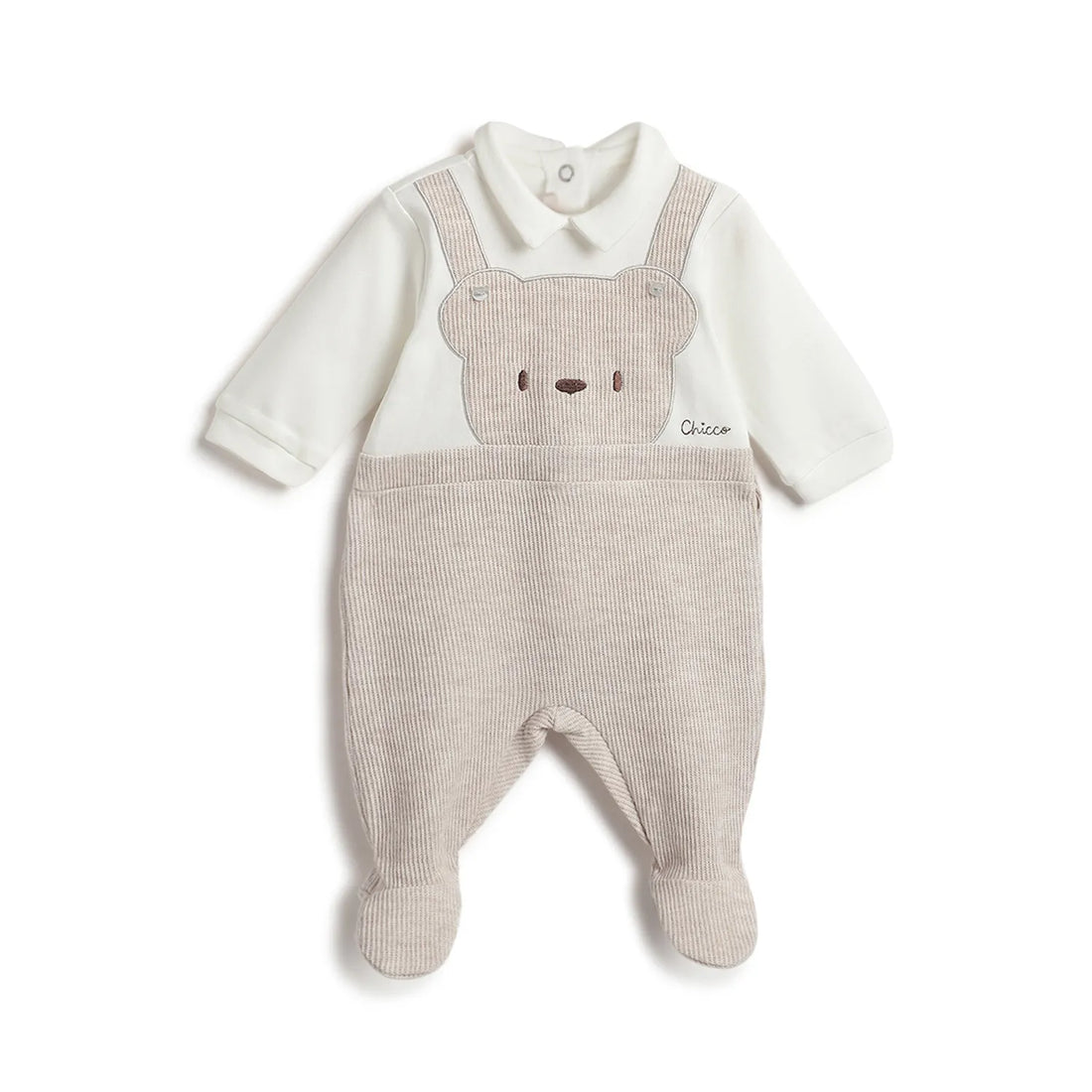 Boys Beige Nappy Opening Babysuit