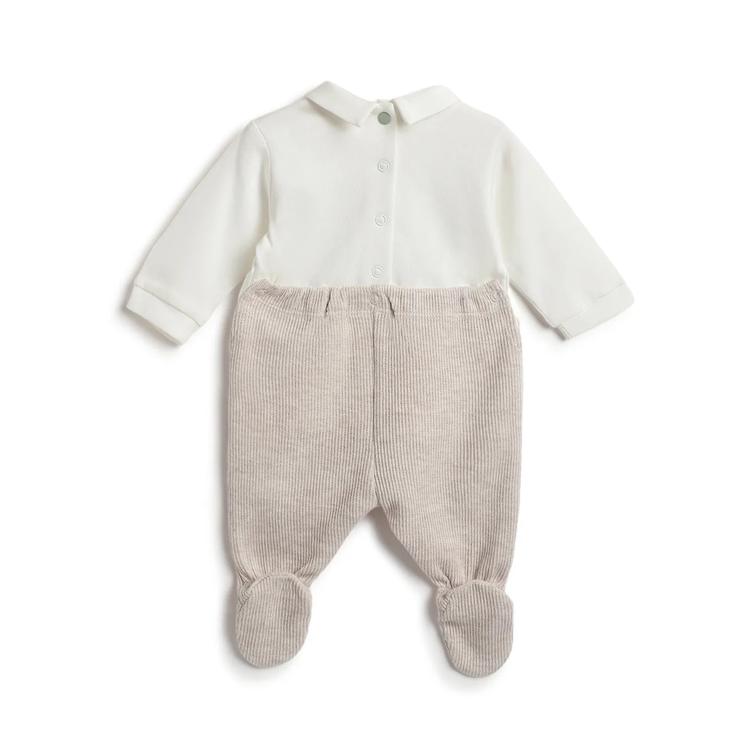 Boys Beige Nappy Opening Babysuit