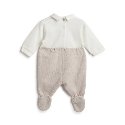 Boys Beige Nappy Opening Babysuit