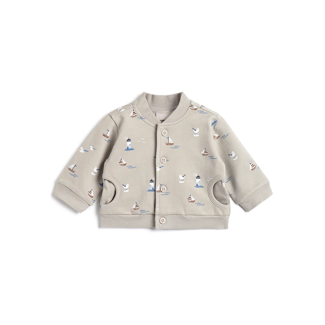 Boys Beige Printed Cardigan