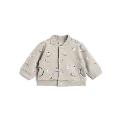 Boys Beige Printed Cardigan