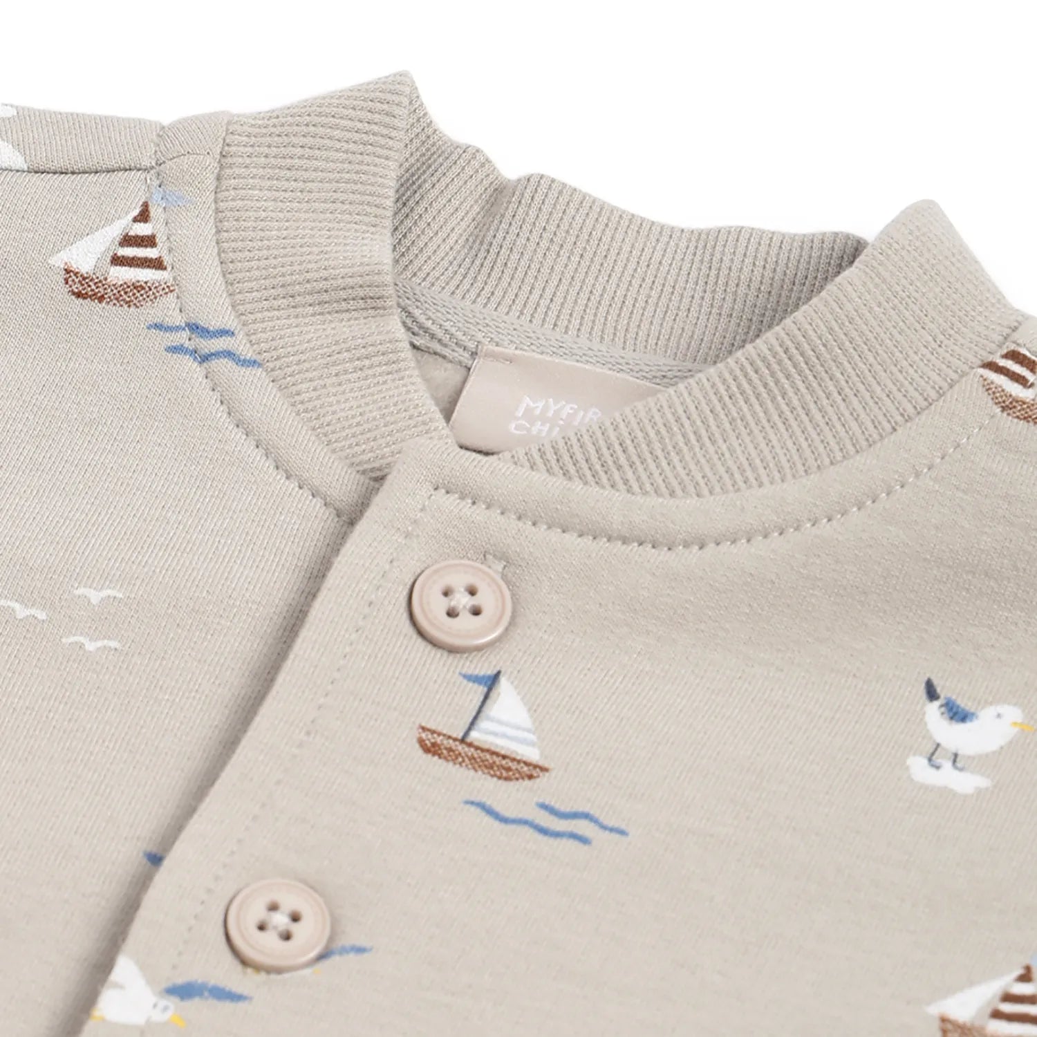 Boys Beige Printed Cardigan