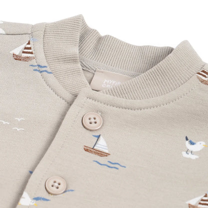 Boys Beige Printed Cardigan