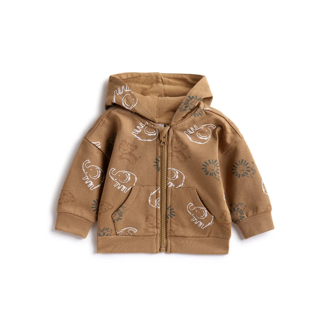 Boys Beige Printed Hooded Sweatshirt