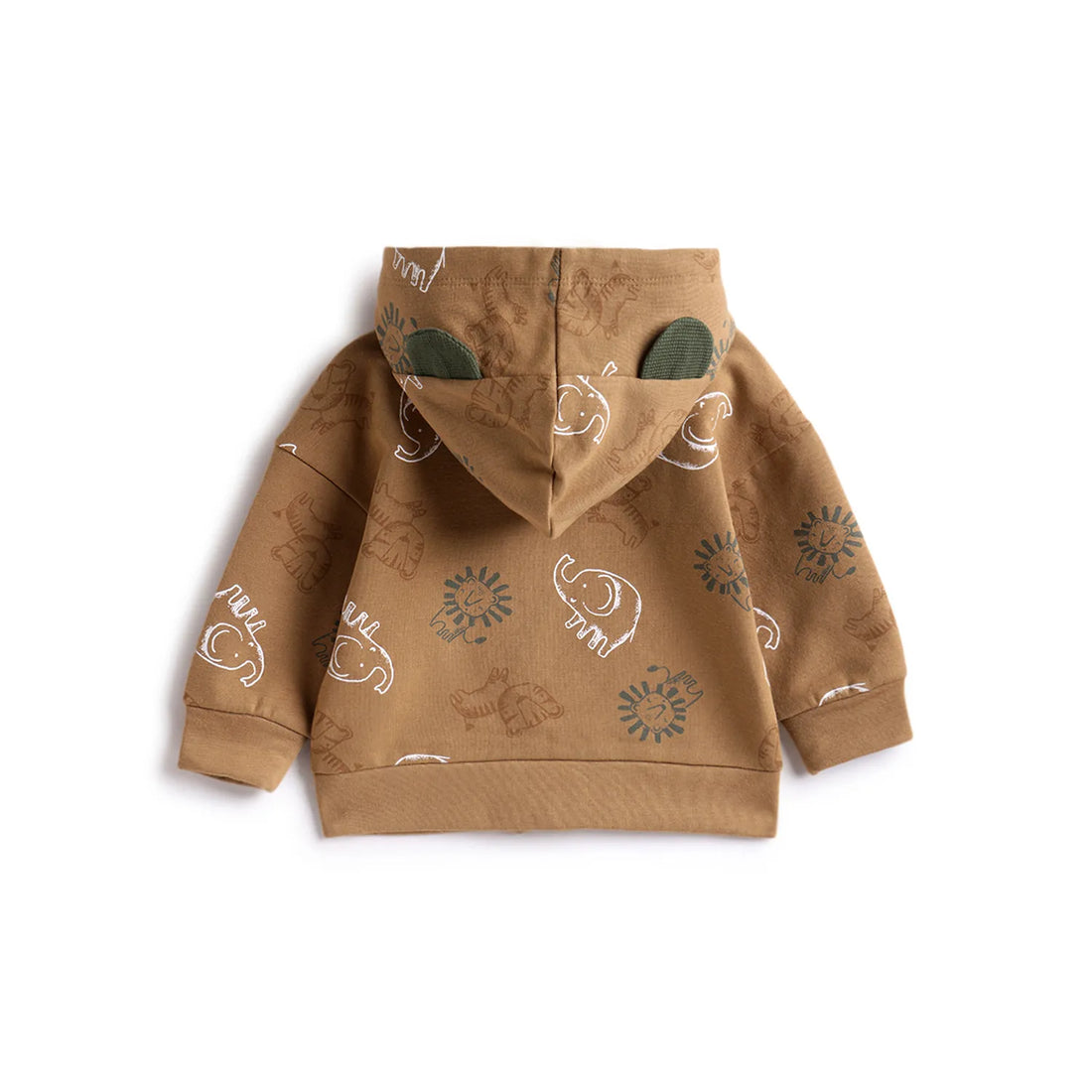 Boys Beige Printed Hooded Sweatshirt