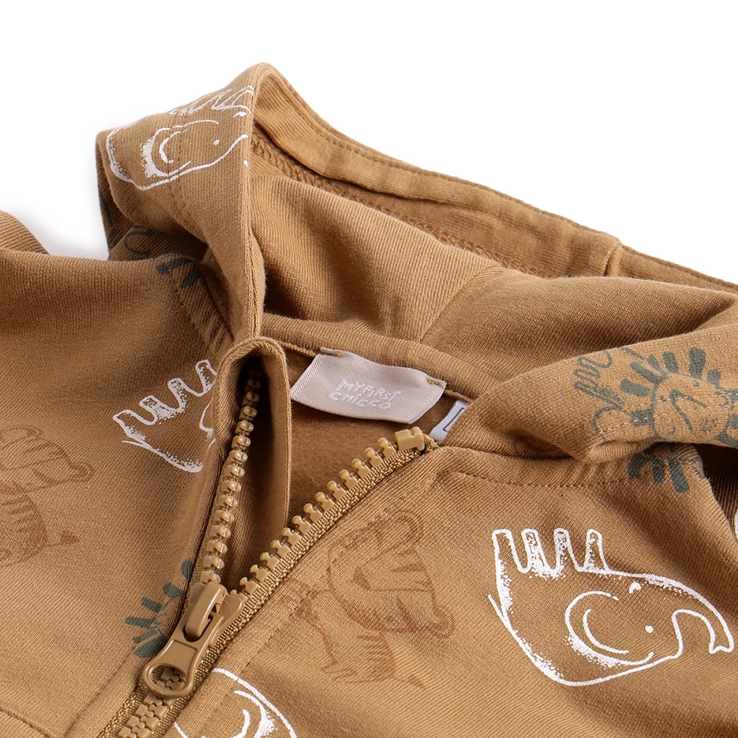 Boys Beige Printed Hooded Sweatshirt