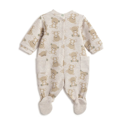 Boys Beige Printed Leg Opening Babysuit