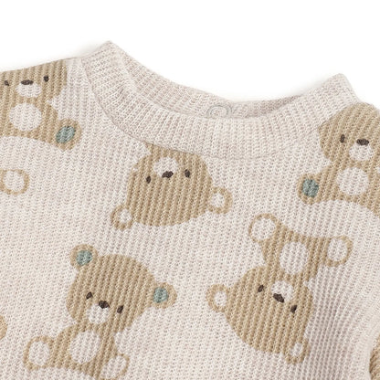 Boys Beige Printed Leg Opening Babysuit