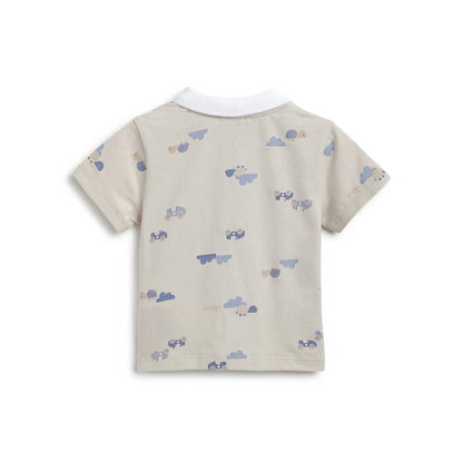 Boys Beige Printed T-Shirt with Shorts