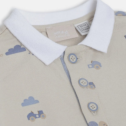 Boys Beige Printed T-Shirt with Shorts