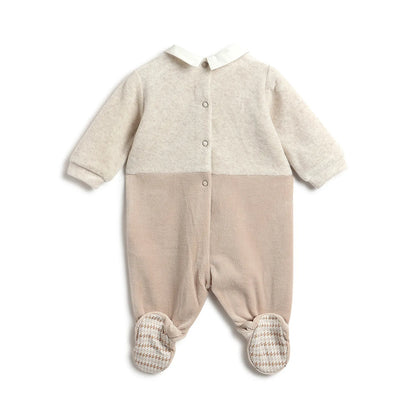 Boys Beige Solid Leg Opening Babysuit