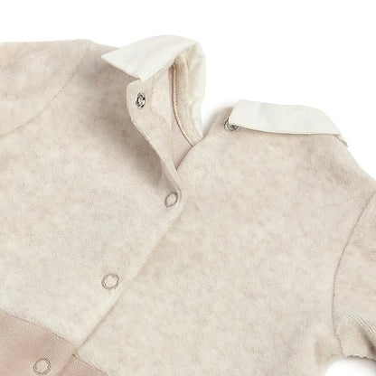 Boys Beige Solid Leg Opening Babysuit