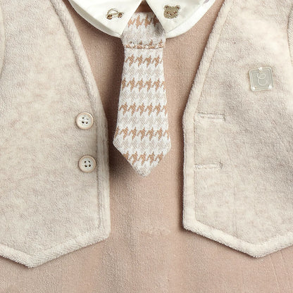 Boys Beige Solid Leg Opening Babysuit