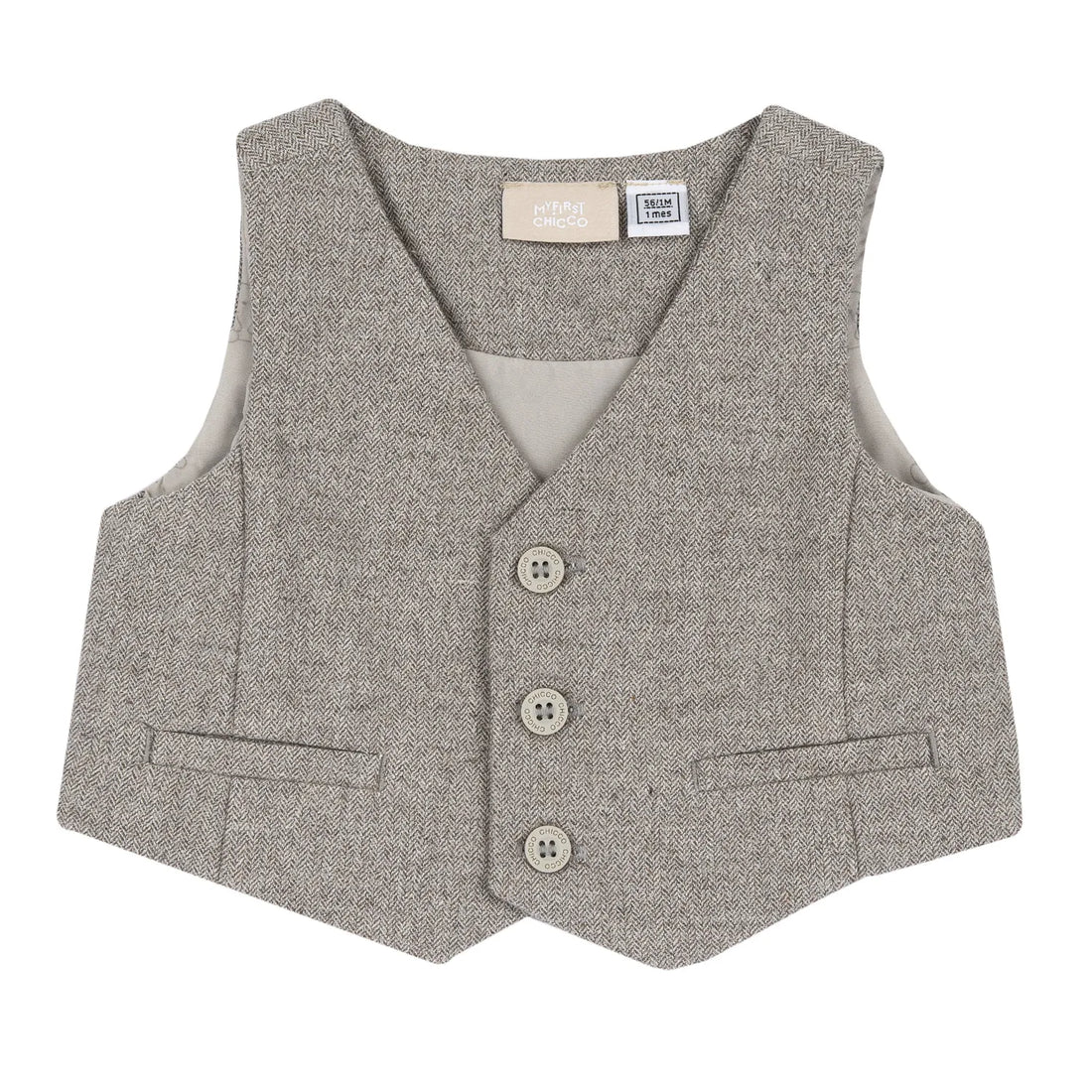 Boys Beige V-Neck Sleeveless Waistcoat