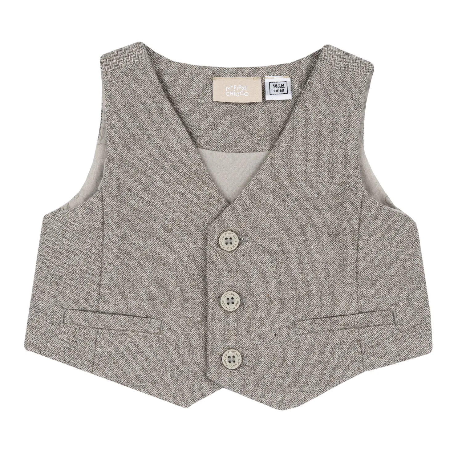 Boys Beige V-Neck Sleeveless Waistcoat