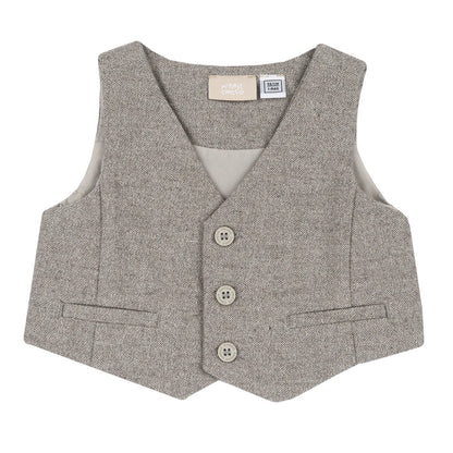 Boys Beige V-Neck Sleeveless Waistcoat